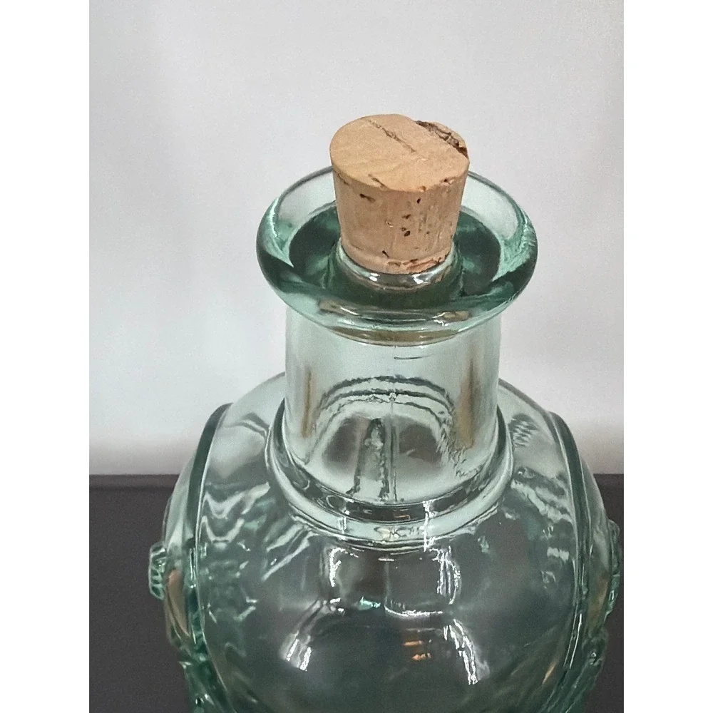 Vintage Libby Green Pressed Glass Decanter Grapes Fruit Bottle Made in Canada